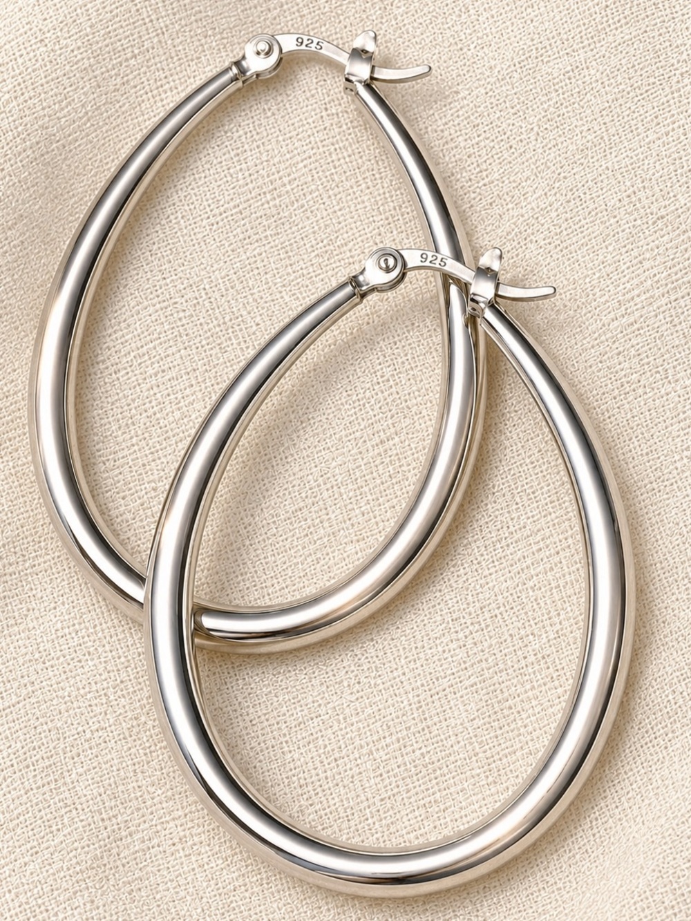 925 Sterling Silver Big Oval Hoop Earrings | Statement Silver Hoops